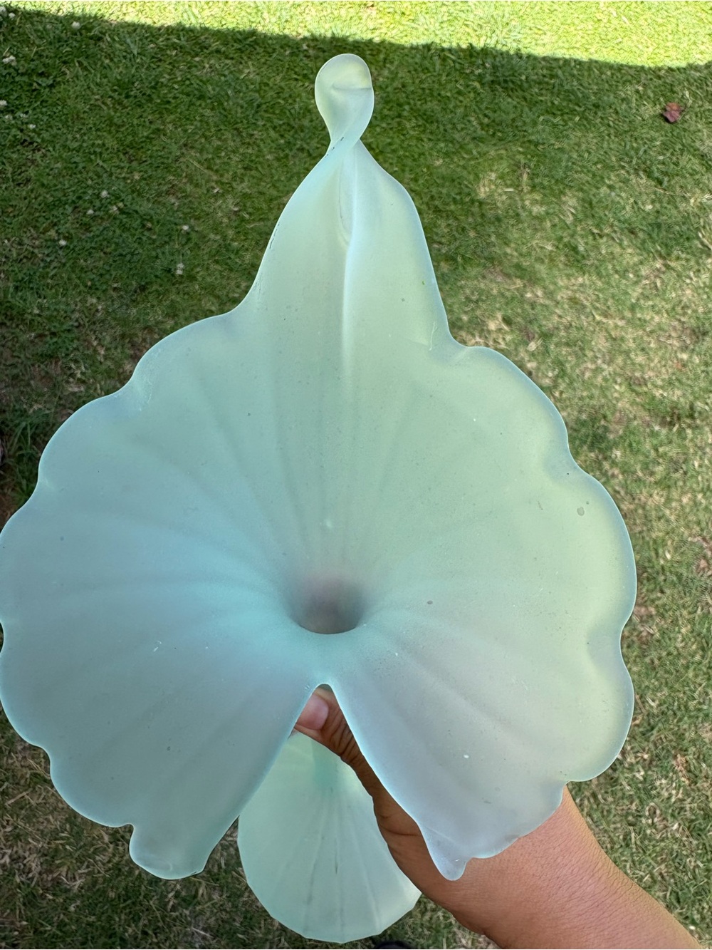 Vintage Blue Satin Art Glass Jack-in-the-Pulpit Vase Ruffle Trumpet Soft Frosted - Picture 2 of 11
